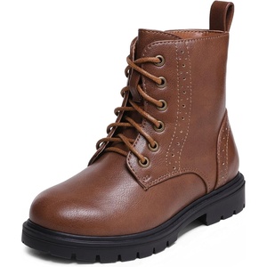 image:imageDREAM PAIRS Boys Girls Side Zipper Combat Ankle BootsToddlerLittle Kid  Waterresistant easyclean upper keeps dry Side zip for quick on off Good grip on wet ground Soft warm lining Stylish confideBrownPu