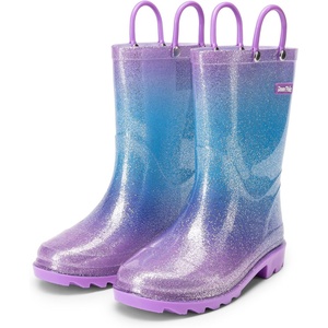 image:imageDREAM PAIRS Kids Glitter Rain Boots  WaterproofEasyon handlesLightweightNonSlip soleRain puddle outdoor playGirls Boys ToddlerPurplePinkBlue
