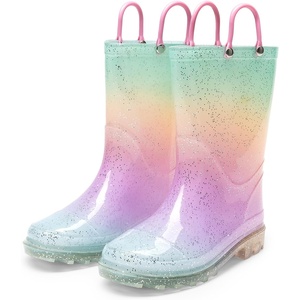 image:imageDREAM PAIRS Kids Glitter Rain Boots  WaterproofEasyon handlesLightweightNonSlip soleRain puddle outdoor playGirls Boys ToddlerRainbow