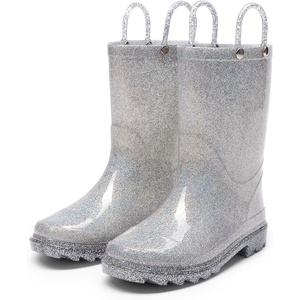 image:imageDREAM PAIRS Kids Glitter Rain Boots  WaterproofEasyon handlesLightweightNonSlip soleRain puddle outdoor playGirls Boys ToddlerSilver