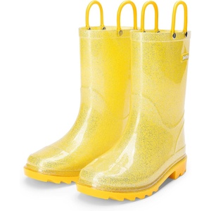 image:imageDREAM PAIRS Kids Glitter Rain Boots  WaterproofEasyon handlesLightweightNonSlip soleRain puddle outdoor playGirls Boys ToddlerYellow