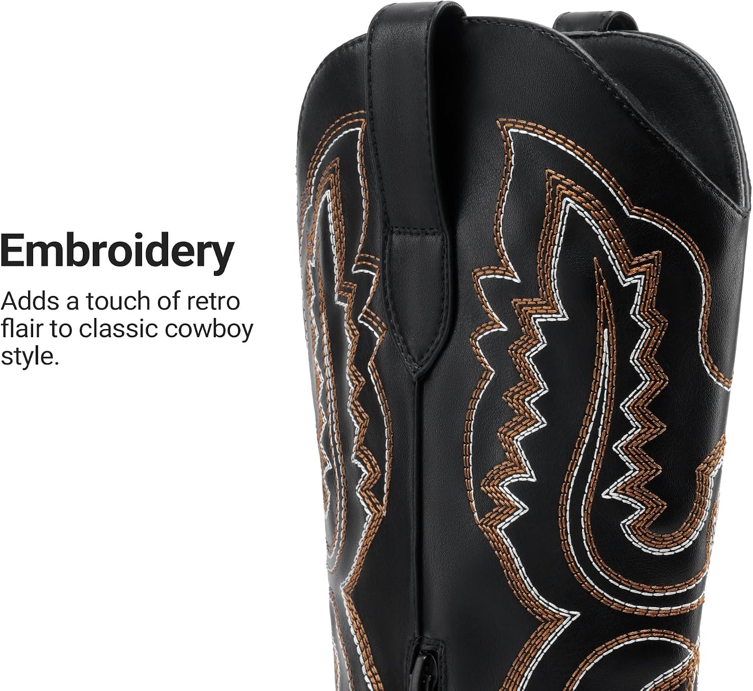 image:imageDREAM PAIRS Cowboy Boots for Women Knee High Cowgirl Boots Vintage Classic Country Style Western Retro Embroidered Side Zipper Comfort Tall Boots for Concert PartyBlack