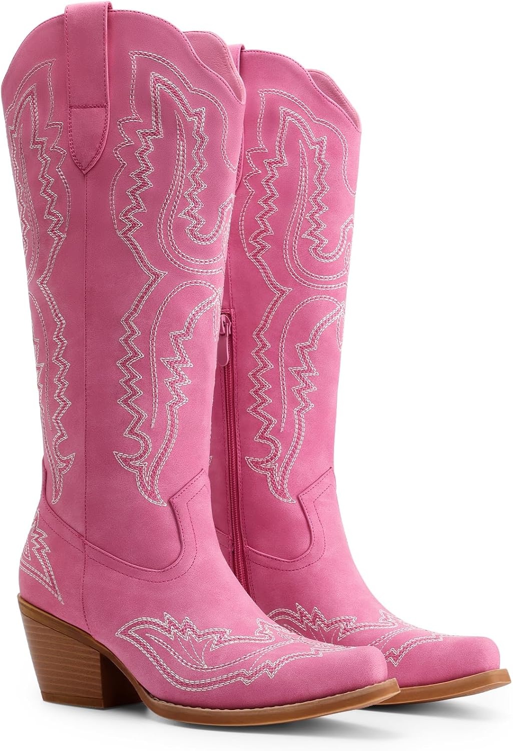 image:imageDREAM PAIRS Cowboy Boots for Women Knee High Cowgirl Boots Vintage Classic Country Style Western Retro Embroidered Side Zipper Comfort Tall Boots for Concert PartyHot Pink