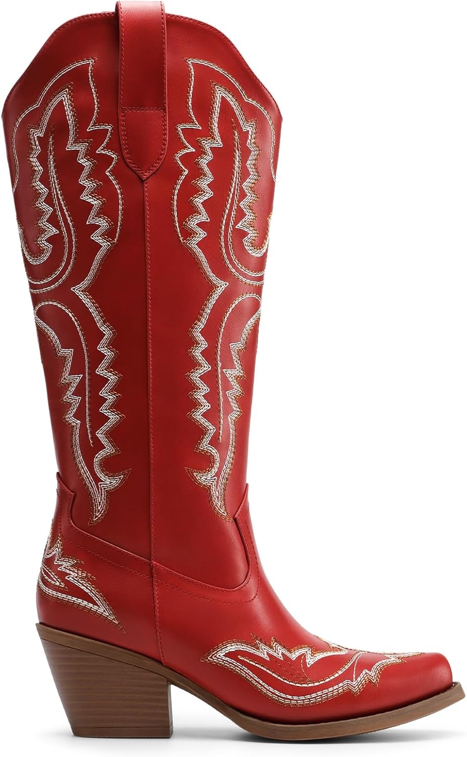 image:imageDREAM PAIRS Cowboy Boots for Women Knee High Cowgirl Boots Vintage Classic Country Style Western Retro Embroidered Side Zipper Comfort Tall Boots for Concert PartyRed