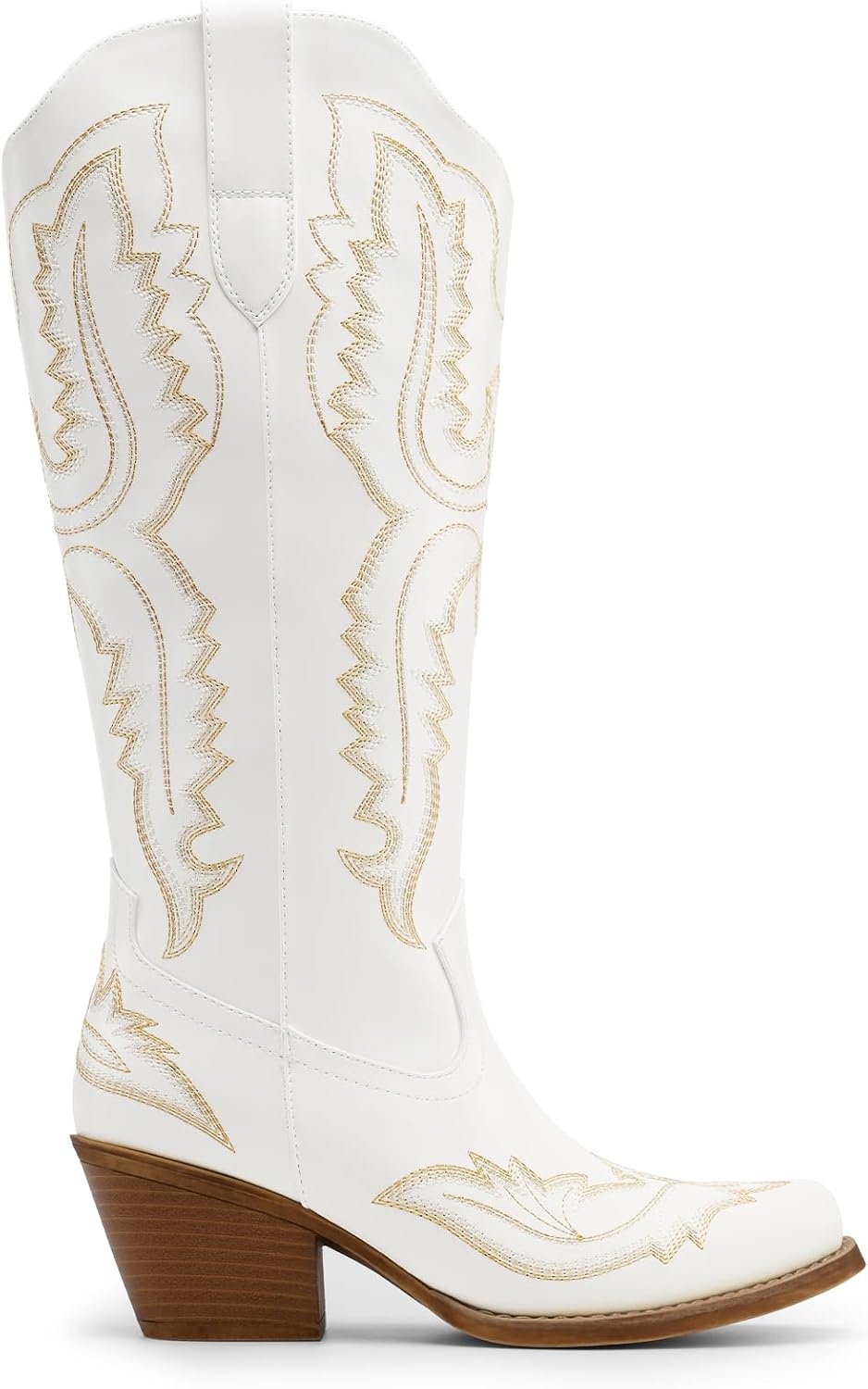 image:imageDREAM PAIRS Cowboy Boots for Women Knee High Cowgirl Boots Vintage Classic Country Style Western Retro Embroidered Side Zipper Comfort Tall Boots for Concert PartyWhite