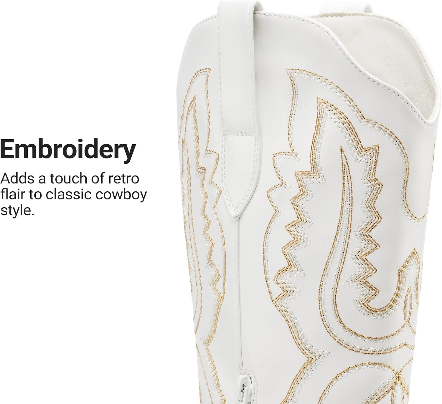 image:imageDREAM PAIRS Cowboy Boots for Women Knee High Cowgirl Boots Vintage Classic Country Style Western Retro Embroidered Side Zipper Comfort Tall Boots for Concert PartyWhite