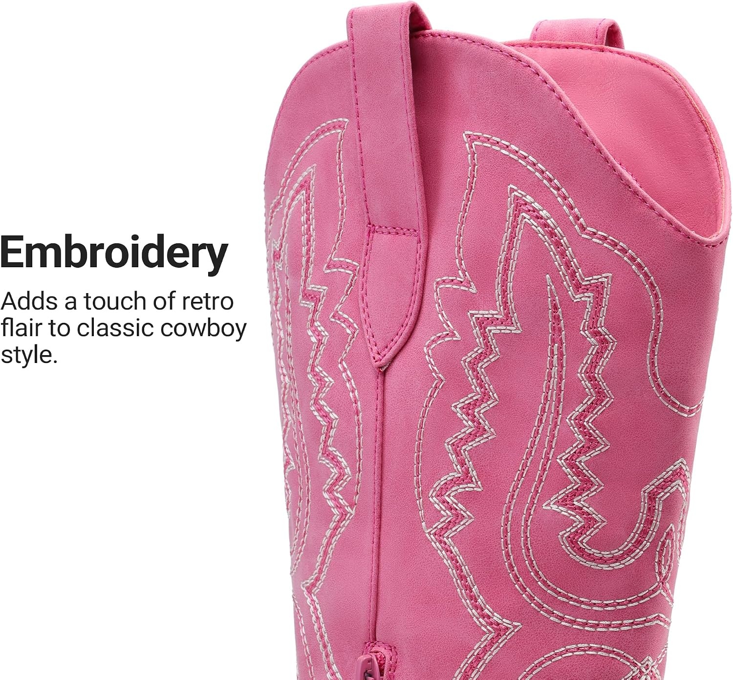 image:imageDREAM PAIRS Cowboy Boots for Women Knee High Cowgirl Boots Vintage Classic Country Style Western Retro Embroidered Side Zipper Comfort Tall Boots for Concert PartyHot Pink
