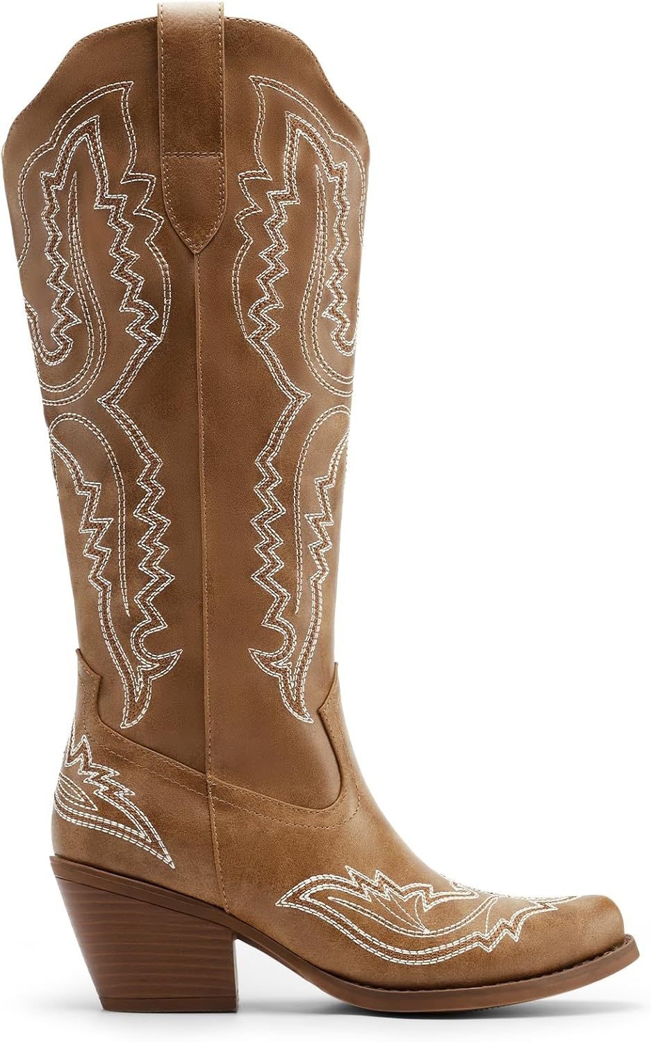 image:imageDREAM PAIRS Cowboy Boots for Women Knee High Cowgirl Boots Vintage Classic Country Style Western Retro Embroidered Side Zipper Comfort Tall Boots for Concert PartyBrown