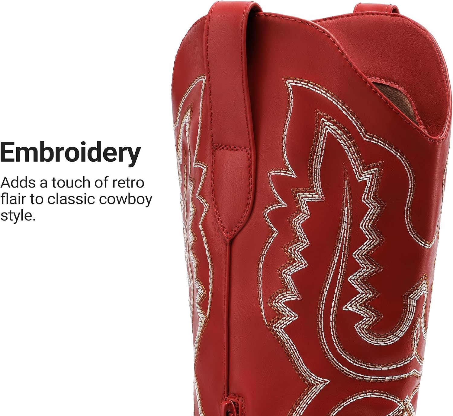image:imageDREAM PAIRS Cowboy Boots for Women Knee High Cowgirl Boots Vintage Classic Country Style Western Retro Embroidered Side Zipper Comfort Tall Boots for Concert PartyRed