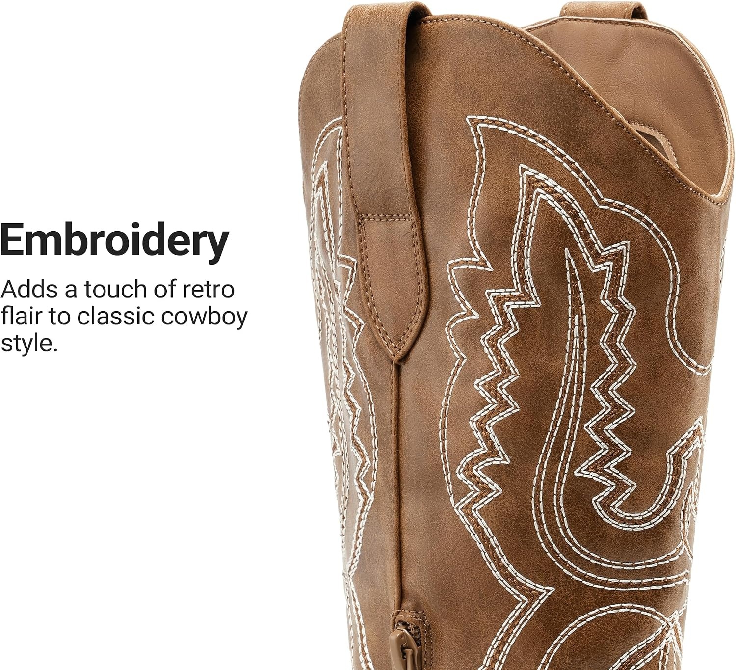 image:imageDREAM PAIRS Cowboy Boots for Women Knee High Cowgirl Boots Vintage Classic Country Style Western Retro Embroidered Side Zipper Comfort Tall Boots for Concert PartyBrown