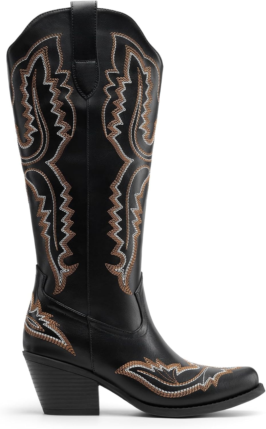 image:imageDREAM PAIRS Cowboy Boots for Women Knee High Cowgirl Boots Vintage Classic Country Style Western Retro Embroidered Side Zipper Comfort Tall Boots for Concert PartyBlack