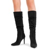 image:imageDREAM PAIRS Knee High Boots for Women Pointed Toe Stiletto High Heel Slouchy Suede with Side Zipper Tall Fashion BootsBlacksuede
