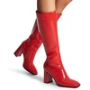 image:imageDREAM PAIRS Knee High Boots for Women Square Toe Gogo Chunky Heel Tall Boot Fashion Side Zipper Long BootRedpat
