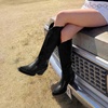 image:imageDREAM PAIRS Womens Cowboy Boots Knee High Western Retro Embroidered Cowgirl Boots Comfortable Square Toe Tall BootsBlack
