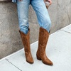 image:imageDREAM PAIRS Womens Cowboy Boots Knee High Western Retro Embroidered Cowgirl Boots Comfortable Square Toe Tall BootsBrown