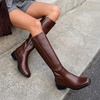 image:imageDREAM PAIRS Womens Knee High Boots  Square Toe Low Block Heel Casual Comfort Riding Long Boots with Side ZipperBrown