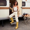 image:imageDREAM PAIRS Womens Modern Knee High Boots with Vintage Western Stitching Comfortable and Versatile Tall BootsYellow