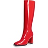 image:imageDREAM PAIRS Knee High Boots for Women Square Toe Gogo Chunky Heel Tall Boot Fashion Side Zipper Long BootRedpat