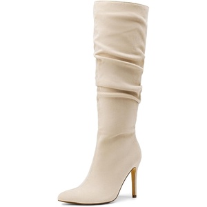 image:imageDREAM PAIRS Knee High Boots for Women Pointed Toe Stiletto High Heel Slouchy Suede with Side Zipper Tall Fashion BootsBeigesuede
