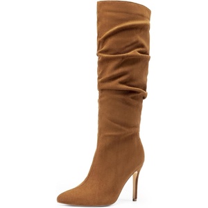 image:imageDREAM PAIRS Knee High Boots for Women Pointed Toe Stiletto High Heel Slouchy Suede with Side Zipper Tall Fashion BootsBrownsuede