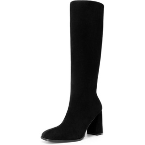image:imageDREAM PAIRS Knee High Boots for Women Square Toe Gogo Chunky Heel Tall Boot Fashion Side Zipper Long BootAll Black