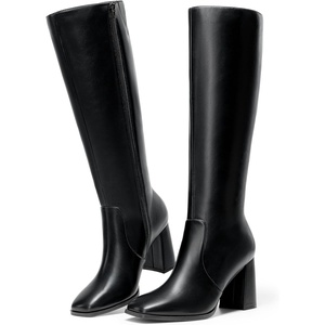image:imageDREAM PAIRS Knee High Boots for Women Square Toe Gogo Chunky Heel Tall Boot Fashion Side Zipper Long BootBlack