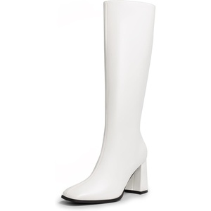 image:imageDREAM PAIRS Knee High Boots for Women Square Toe Gogo Chunky Heel Tall Boot Fashion Side Zipper Long BootWhitepu