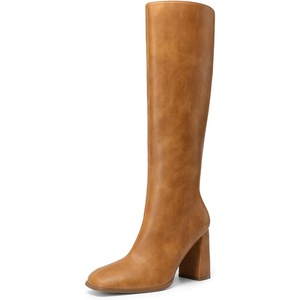 image:imageDREAM PAIRS Knee High Boots for Women Square Toe Gogo Chunky Heel Tall Boot Fashion Side Zipper Long BootYellow