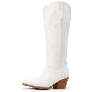 image:imageDREAM PAIRS Womens Cowboy Boots Knee High Western Retro Embroidered Cowgirl Boots Comfortable Square Toe Tall BootsWhite