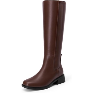image:imageDREAM PAIRS Womens Knee High Boots  Square Toe Low Block Heel Casual Comfort Riding Long Boots with Side ZipperBrown