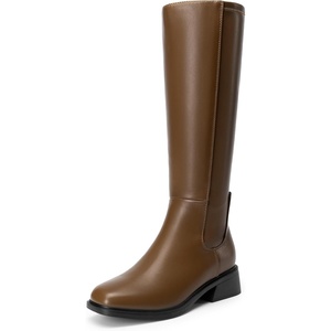 image:imageDREAM PAIRS Womens Knee High Boots  Square Toe Low Block Heel Casual Comfort Riding Long Boots with Side ZipperKhaki