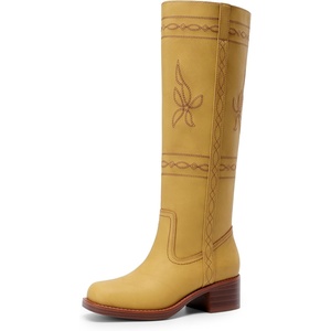 image:imageDREAM PAIRS Womens Knee High Boots Pullon Tall Shaft with Western Stitching Vintage Style Comfortable Square Toe Boots for WomenYellow