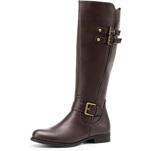 image:imageDREAM PAIRS Womens Knee High Riding Pirate Boots Comfortable Low Chunky Heel Flat Motorcycle Buckle Boots for WomenBrown
