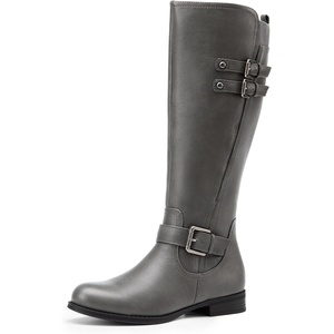 image:imageDREAM PAIRS Womens Knee High Riding Pirate Boots Comfortable Low Chunky Heel Flat Motorcycle Buckle Boots for WomenGrey