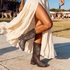 image:imageDREAM PAIRS Womens Cowboy Cowgirl MId calf Boots  square toe western boots chunky low heel cowboy boots for country music festivals theme party and concert embroidered bootsBrown