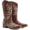 image:imageDREAM PAIRS Womens Cowboy Cowgirl MId calf Boots  square toe western boots chunky low heel cowboy boots for country music festivals theme party and concert embroidered bootsBrown