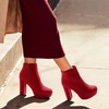 image:imageDREAM PAIRS Womens Stomp High Heel Ankle Boots  platform ankle boots classic round toe design nonslip outsole inside zipper for Easy On and OffRed