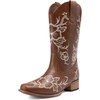 image:imageDREAM PAIRS Womens Cowboy Cowgirl MId calf Boots  square toe western boots chunky low heel cowboy boots for country music festivals theme party and concert embroidered bootsBrown