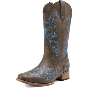 image:imageDREAM PAIRS Womens Cowboy Cowgirl MId calf Boots  square toe western boots chunky low heel cowboy boots for country music festivals theme party and concert embroidered bootsDark Brown