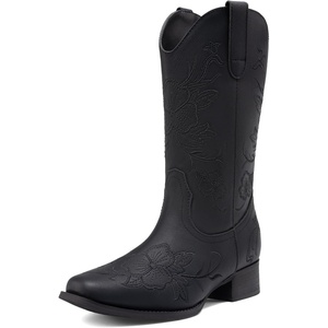 image:imageDREAM PAIRS Womens Cowboy Cowgirl MId calf Boots  square toe western boots chunky low heel cowboy boots for country music festivals theme party and concert embroidered bootsAll Black