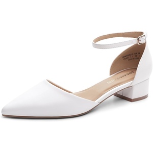 image:imageDREAM PAIRS Womens Low Heel Pointed Toe Dress Pumps  138 Comfortable elegant closed toe flats ankle strap pumps for casual and formal daysWhite
