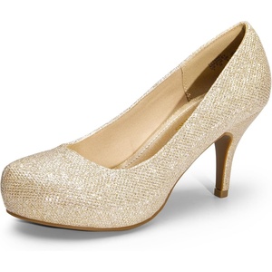 image:imageDREAM PAIRS Womens Low Stiletto Platform Heels Pumps  Classic Elegant Versatile Heels Dress Comfortable Closed Toe Pumps Shoes for Wedding Party Walking Brithday Work OfficeGold