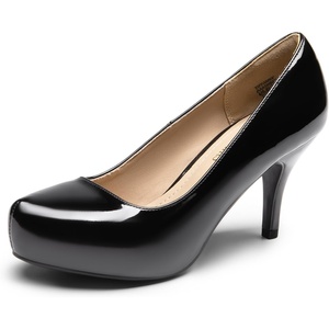 image:imageDREAM PAIRS Womens Low Stiletto Platform Heels Pumps  Classic Elegant Versatile Heels Dress Comfortable Closed Toe Pumps Shoes for Wedding Party Walking Brithday Work OfficeBlackPat