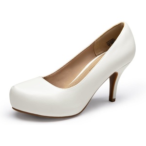 image:imageDREAM PAIRS Womens Low Stiletto Platform Heels Pumps  Classic Elegant Versatile Heels Dress Comfortable Closed Toe Pumps Shoes for Wedding Party Walking Brithday Work OfficeWhitePu