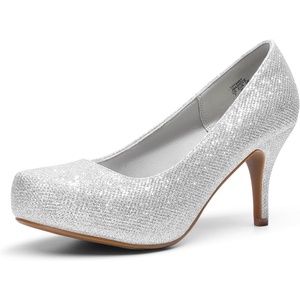 image:imageDREAM PAIRS Womens Low Stiletto Platform Heels Pumps  Classic Elegant Versatile Heels Dress Comfortable Closed Toe Pumps Shoes for Wedding Party Walking Brithday Work OfficeSilver
