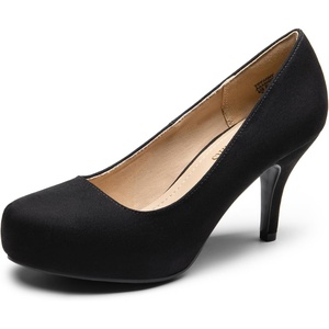 image:imageDREAM PAIRS Womens Low Stiletto Platform Heels Pumps  Classic Elegant Versatile Heels Dress Comfortable Closed Toe Pumps Shoes for Wedding Party Walking Brithday Work OfficeBlackSuede