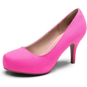 image:imageDREAM PAIRS Womens Low Stiletto Platform Heels Pumps  Classic Elegant Versatile Heels Dress Comfortable Closed Toe Pumps Shoes for Wedding Party Walking Brithday Work OfficeFuchsiaSuede