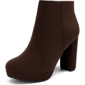 image:imageDREAM PAIRS Womens Stomp High Heel Ankle Boots  platform ankle boots classic round toe design nonslip outsole inside zipper for Easy On and OffBrown