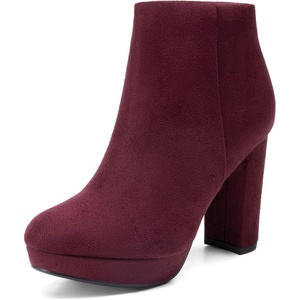image:imageDREAM PAIRS Womens Stomp High Heel Ankle Boots  platform ankle boots classic round toe design nonslip outsole inside zipper for Easy On and OffBurgundy