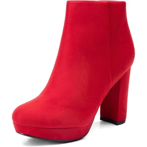 image:imageDREAM PAIRS Womens Stomp High Heel Ankle Boots  platform ankle boots classic round toe design nonslip outsole inside zipper for Easy On and OffRed